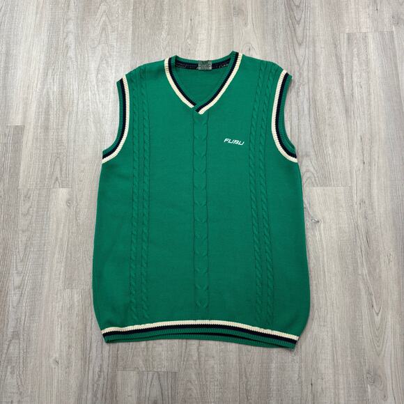 Vintage Fubu Sweater Vest Men's 2XL XXL Green V-Neck Streetwear Preppy y2k - Picture 1 of 7